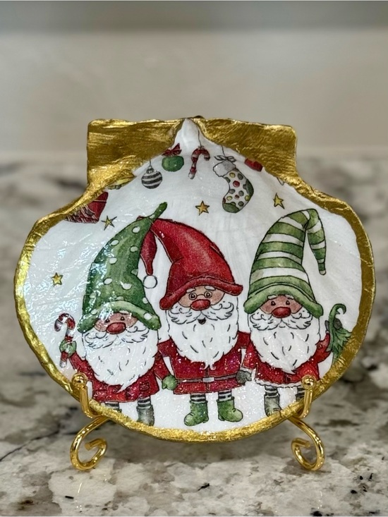 Hand Crafted Other - Hand Crafted Christmas Gnomes Trinket Shell Dish Red 5”